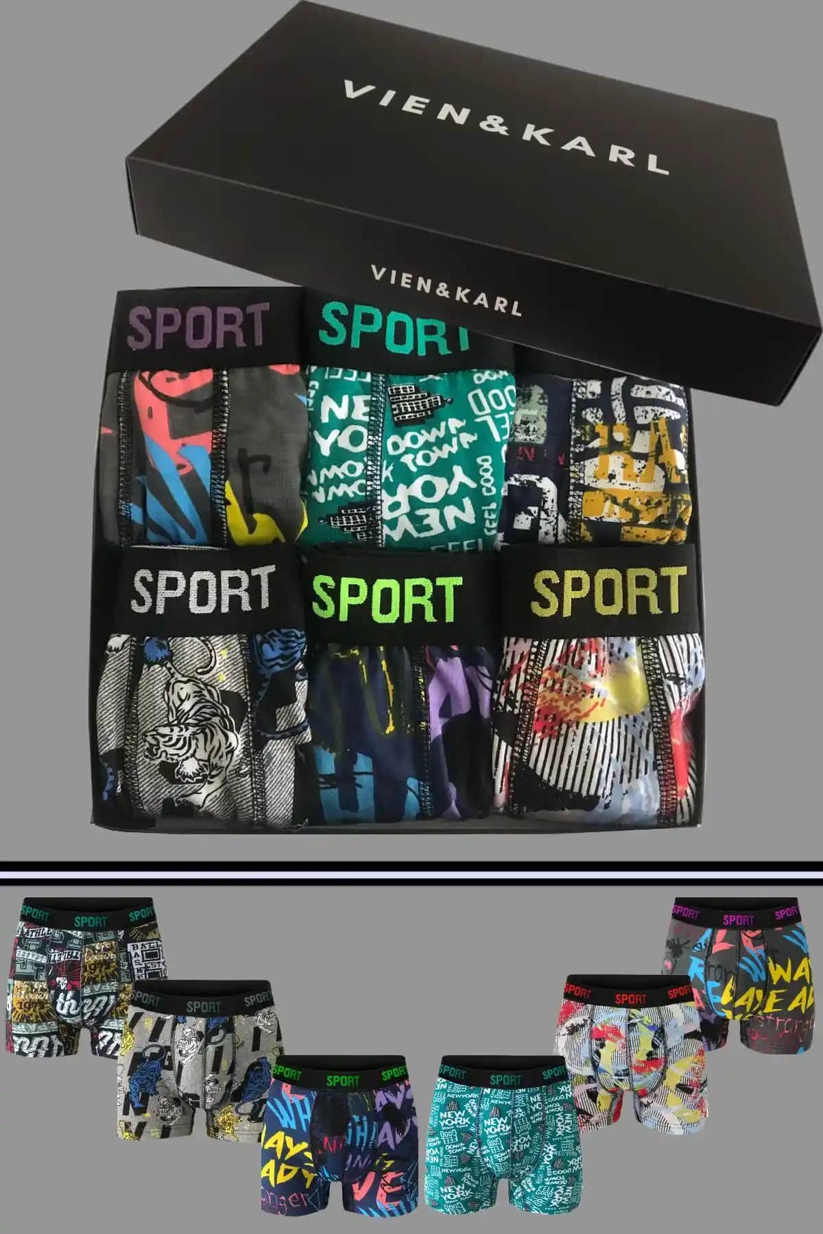 Vien&Karl Erkek Desenli 6’lı Premium Penye Boxer Seti Kaliteli ve Rahat Tasarım