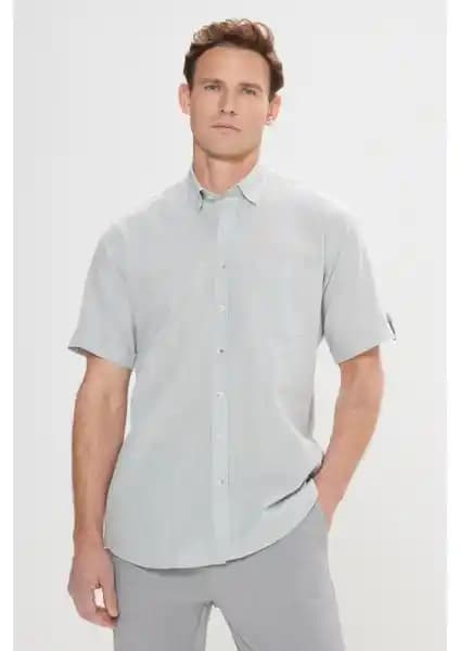Altınyıldız Classics Erkek Gri Rahat Kesim Keten Görünümlü Kısa Kollu Gömlek Özellikleri