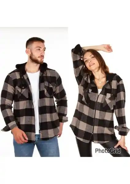 Benesse Kapüşonlu Fermuarlı Unisex Dama Desen Oduncu Gömleği - Dayanıklı ve Şık