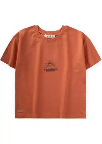 Cigit Dağ Baskılı T-Shirt 2-10 Yaş Oranj: Çocuklar İçin Rahat ve Şık Yazlık Seçenek