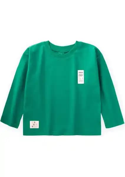 Cigit Etiket Detaylı Mevsimlik T-Shirt 2-10 Yaş Yeşil Çocuklar İçin Rahat ve Kaliteli