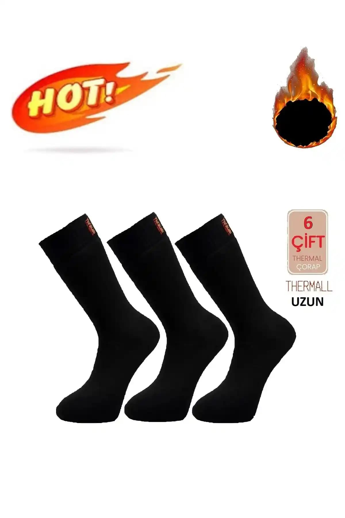 çs socks Unisex Siyah 6 Çift Uzuntermal Havlu Kışlık Çorap Outdoor Dayanıklı ve Konforlu