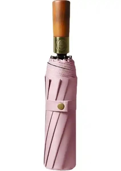 Ivy Stationery 10 Kemik Otomatik Şemsiye Masif Ahşap Saplı Dayanıklı Tasarım