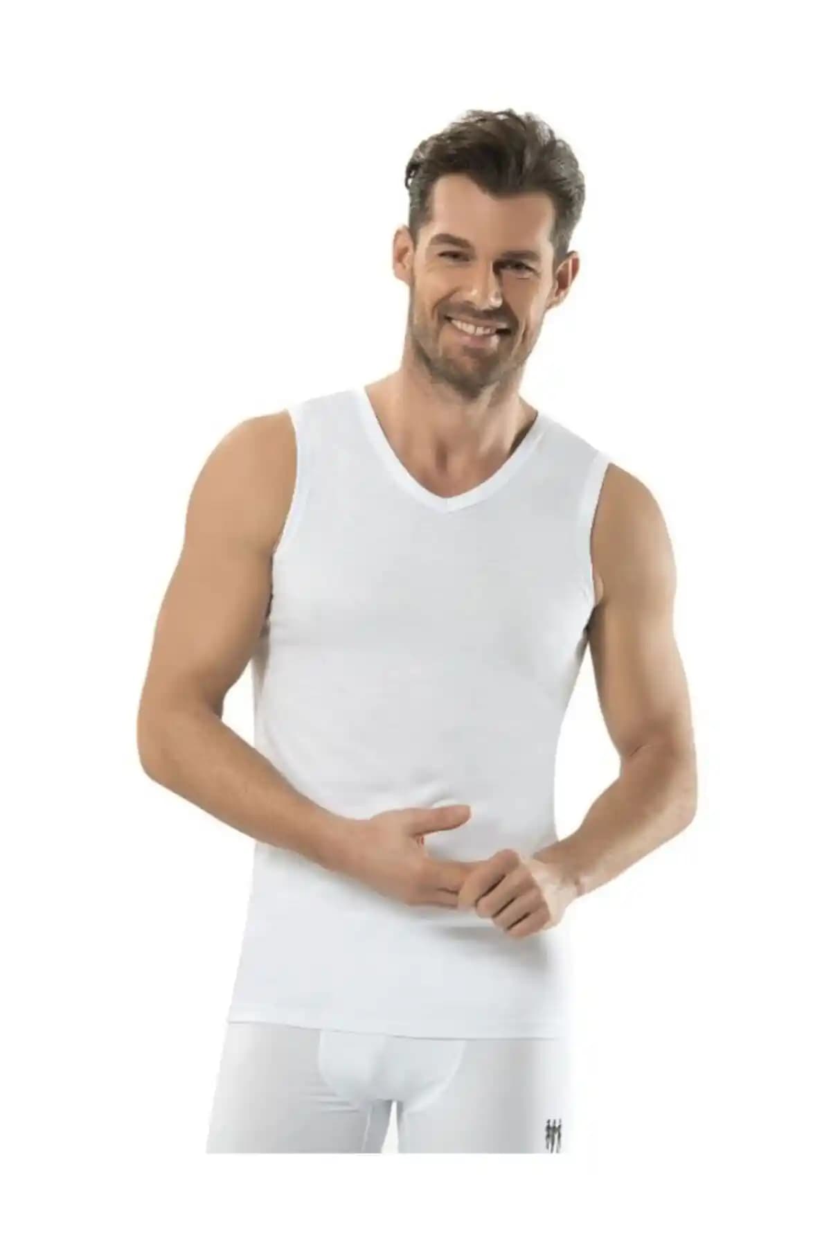 Jiber Erkek Beyaz V Yaka Sıfır Kol Atlet 3'lü Paket - Konforlu ve Şık İç Giyim