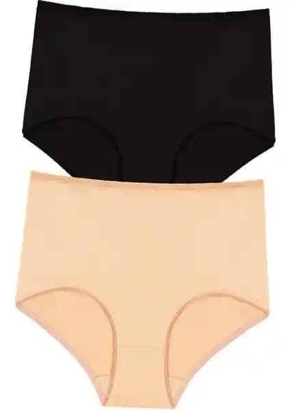 Penti Maxi Siyah-Ten Pamuklu Yüksek Bel 2'li Slip Külot Konfor ve Destek Sağlar