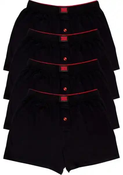 Tutku 4'lü Erkek Penye Havlu Bel Düz Boxer Seti Siyah Rahat ve Şık İç Giyim