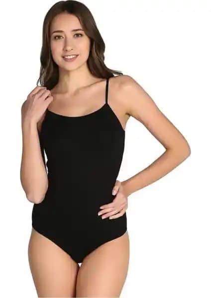 Tutku Kadın Siyah 3'lü Paket İp Askılı Likralı Çıtçıtlı Body Zıbın - Konfor ve Şıklık