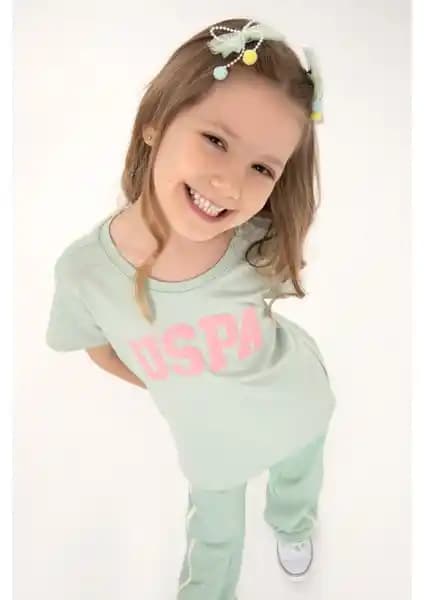 U.S. Polo Assn. Kız Çocuk Su Yeşili Pamuklu Tişört Basic 50306042-VR048 Rahat ve Şık