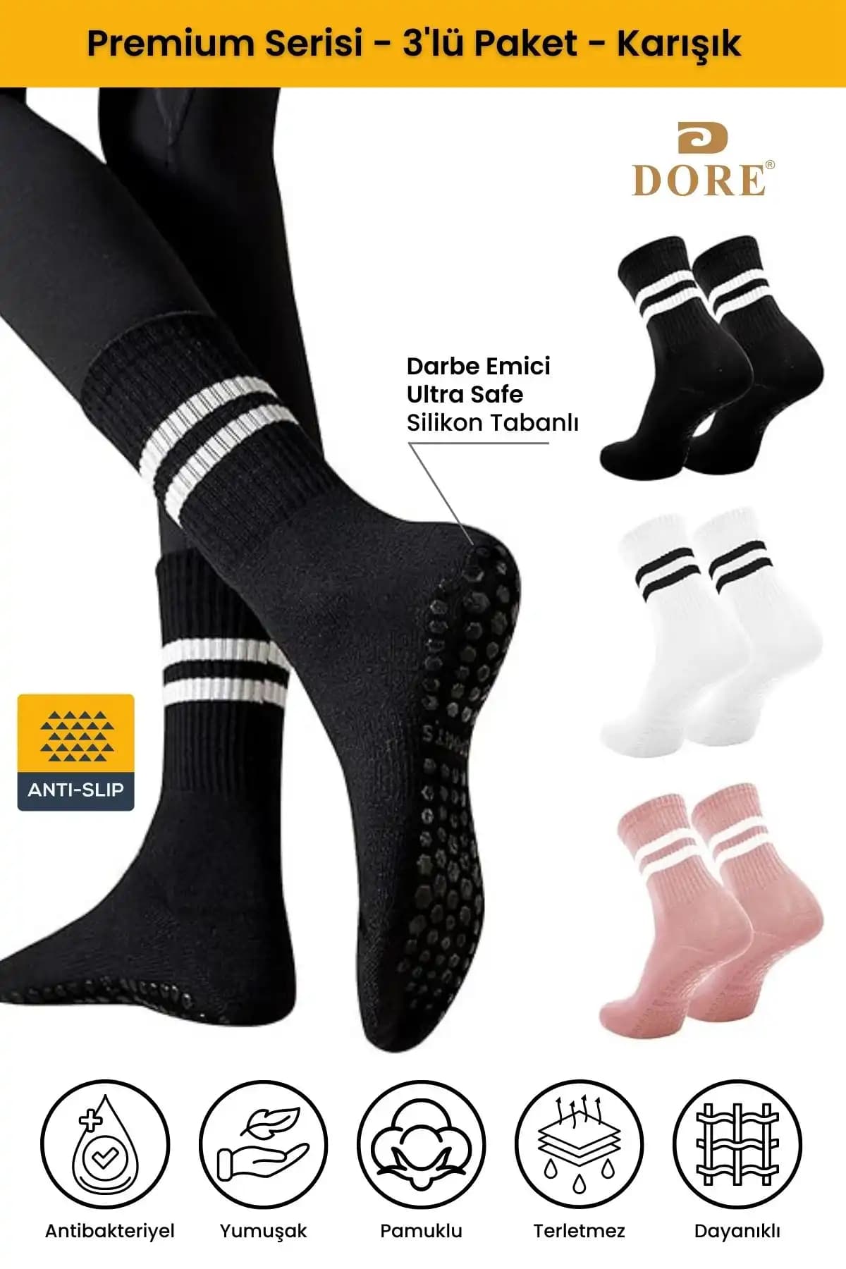 DORE Unisex Kaydırmaz Pilates ve Yoga Çorapları - Güvenlik ve Konfor Bir Arada