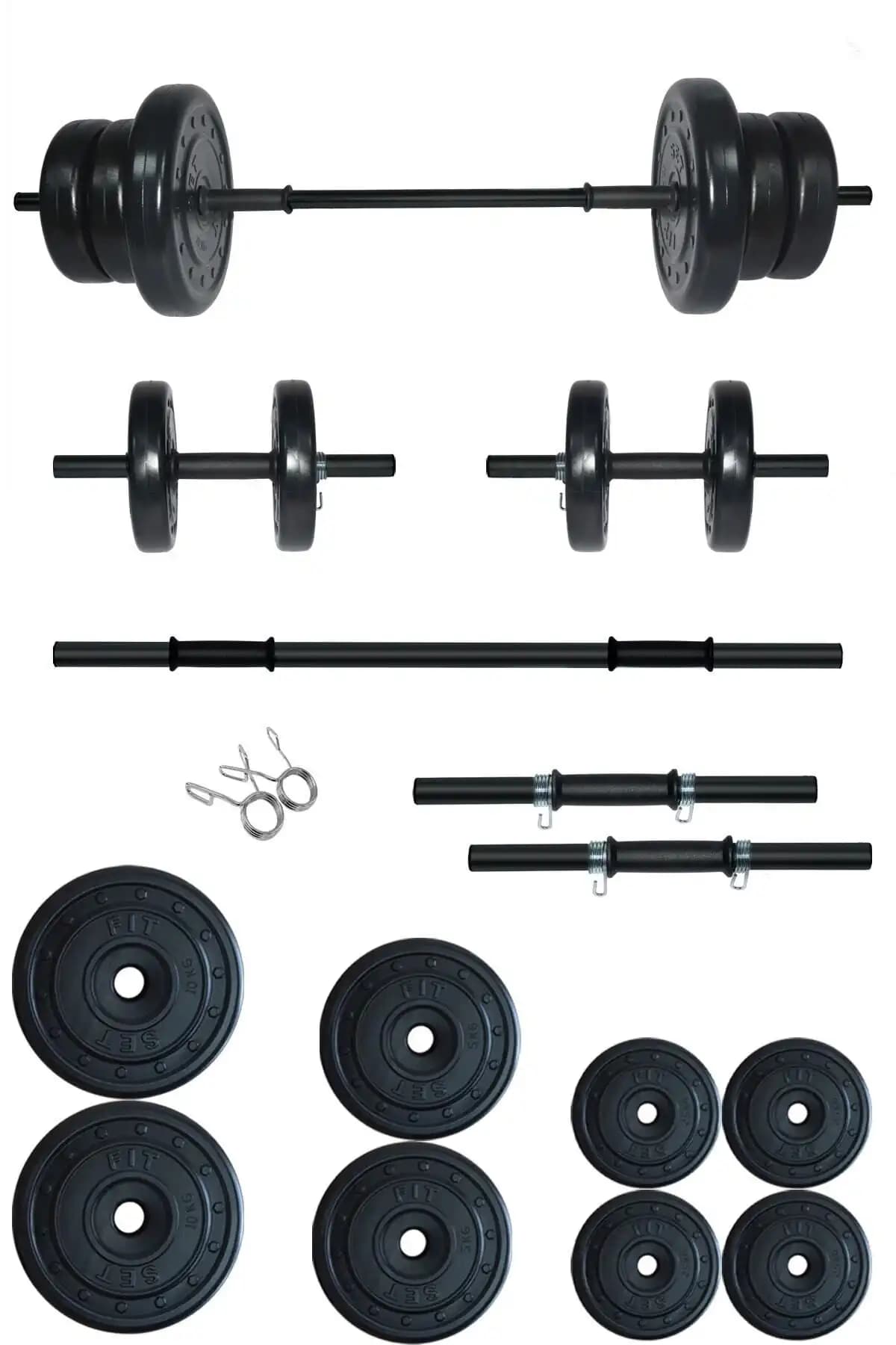 Fitset 45 Kg Kombo Halter ve Dambıl Seti ile Güç ve Esneklik Artırıcı Antrenmanlar