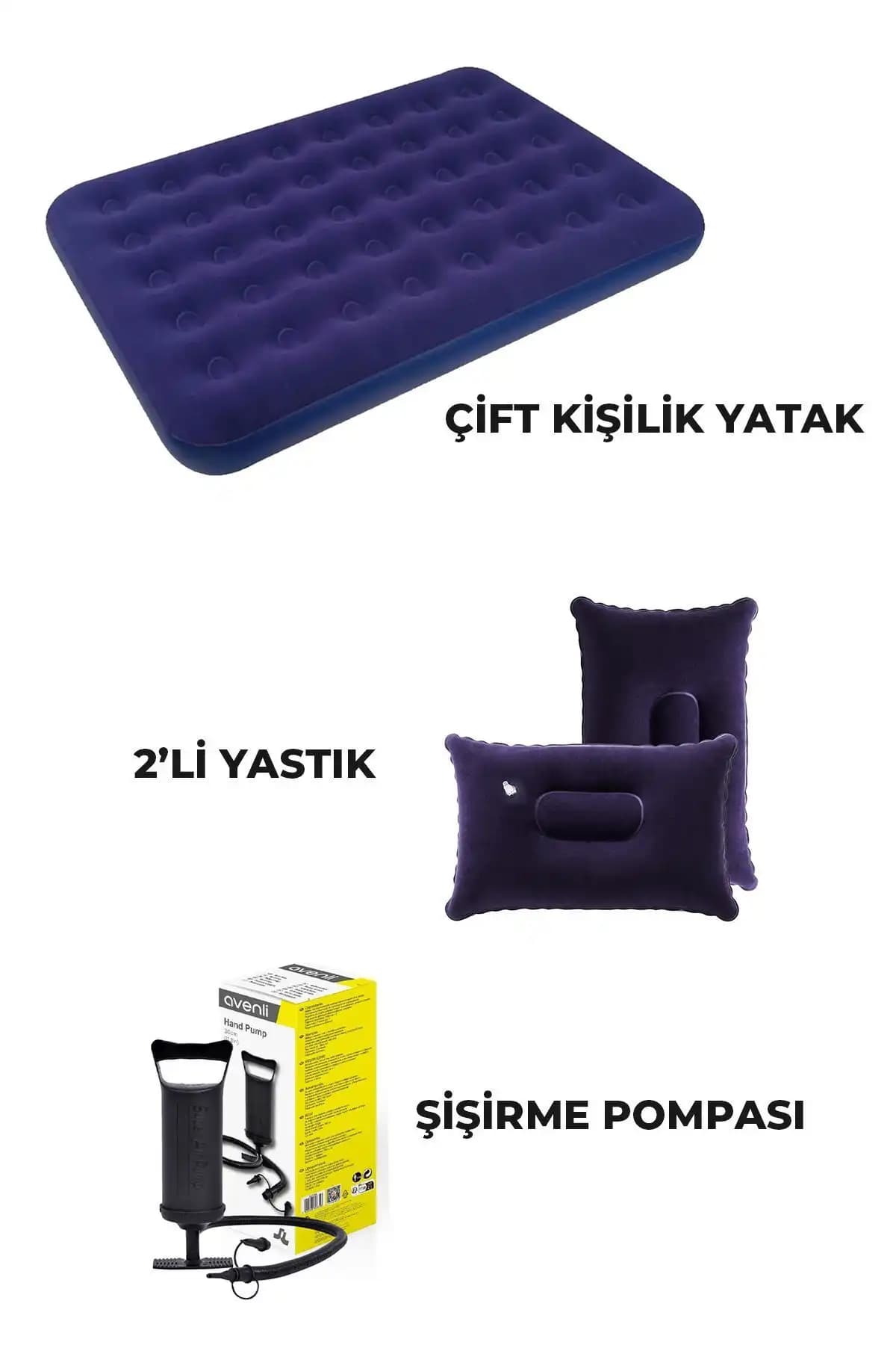 Onetick Çift Kişilik Kamp Şişme Yatak ve Yastık Seti Kolay Kullanım Dayanıklı Tasarım