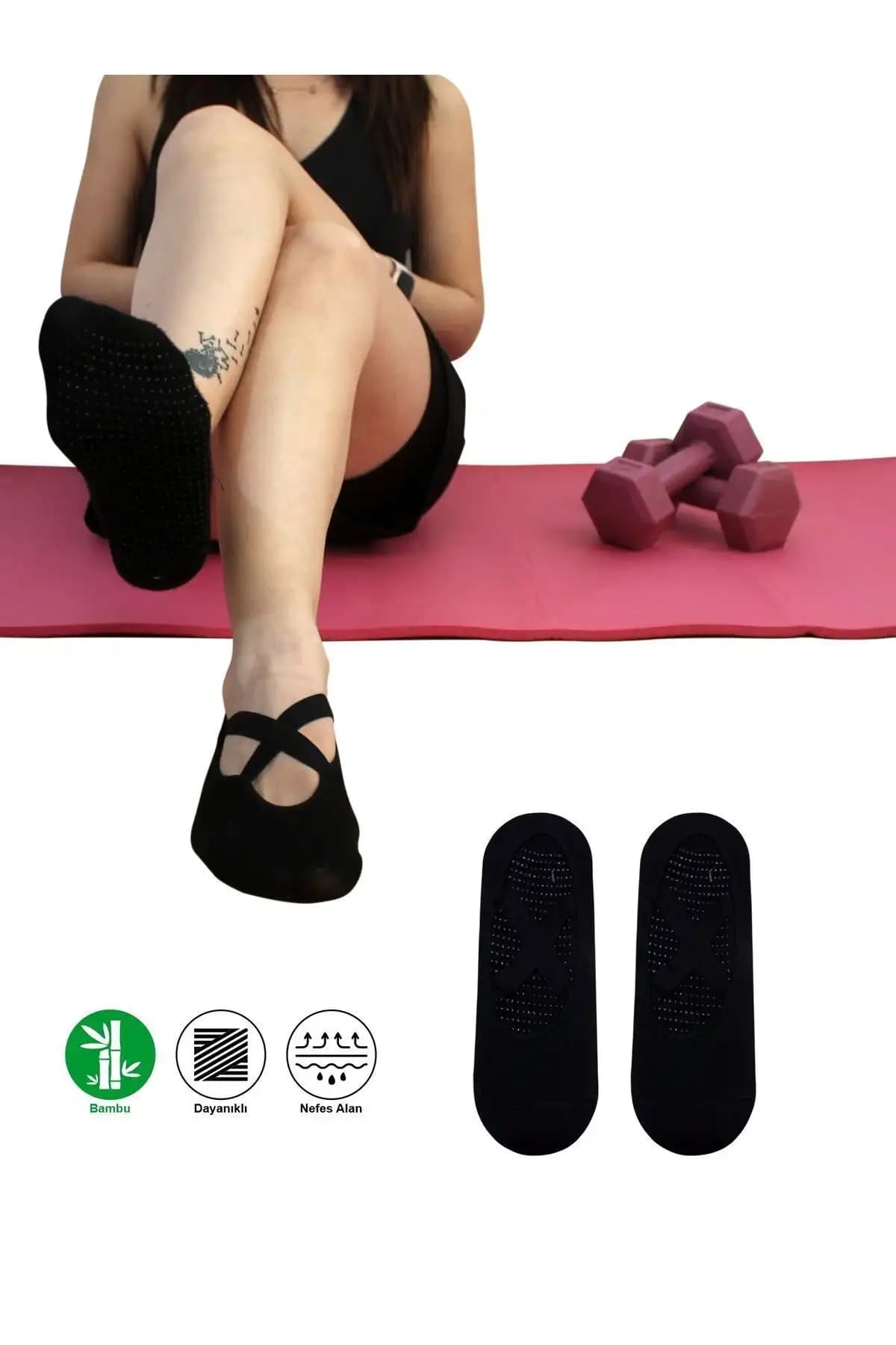 Sweex 2 Çift Bambu Siyah Kaymaz Taban Çorap Spor ve Günlük Kullanım İçin