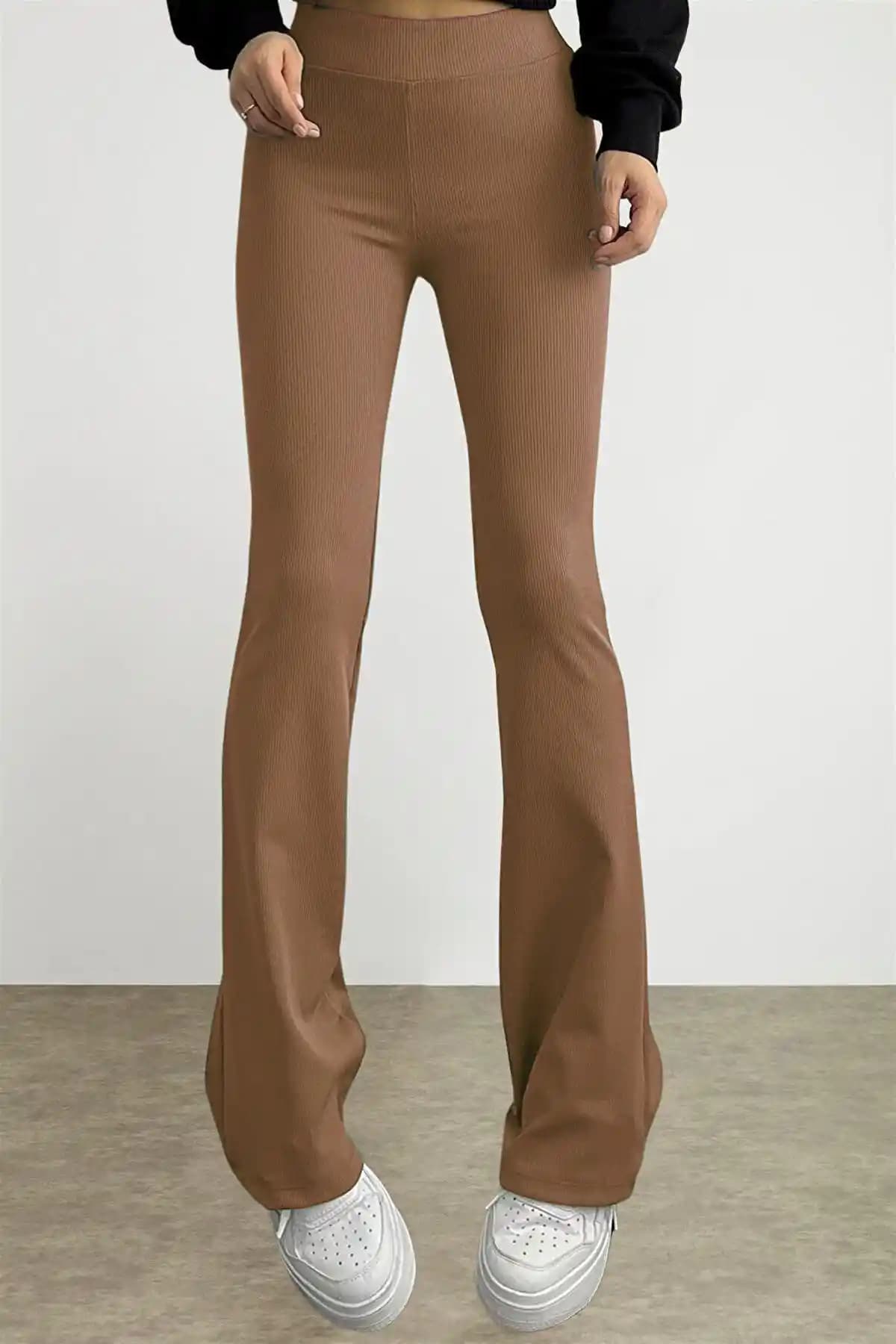 Byhaziran Butik Kadın İspanyol Paça Fitilli Ekstra Yüksek Bel Toparlayıcı Tayt