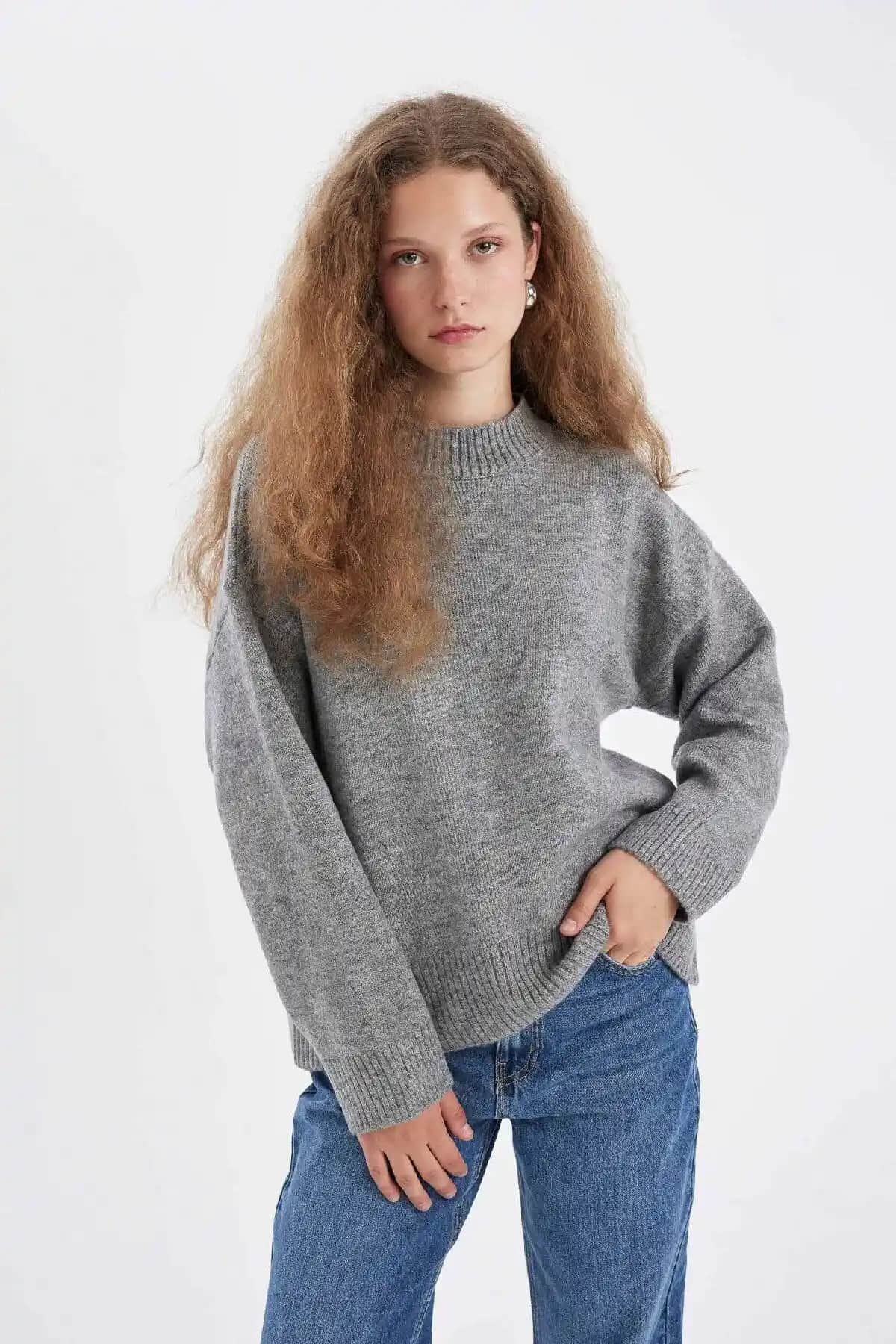 Defacto Oversize Geniş Kalıp Yarım Balıkçı Yaka Uzun Triko Kazak R6044az24wn