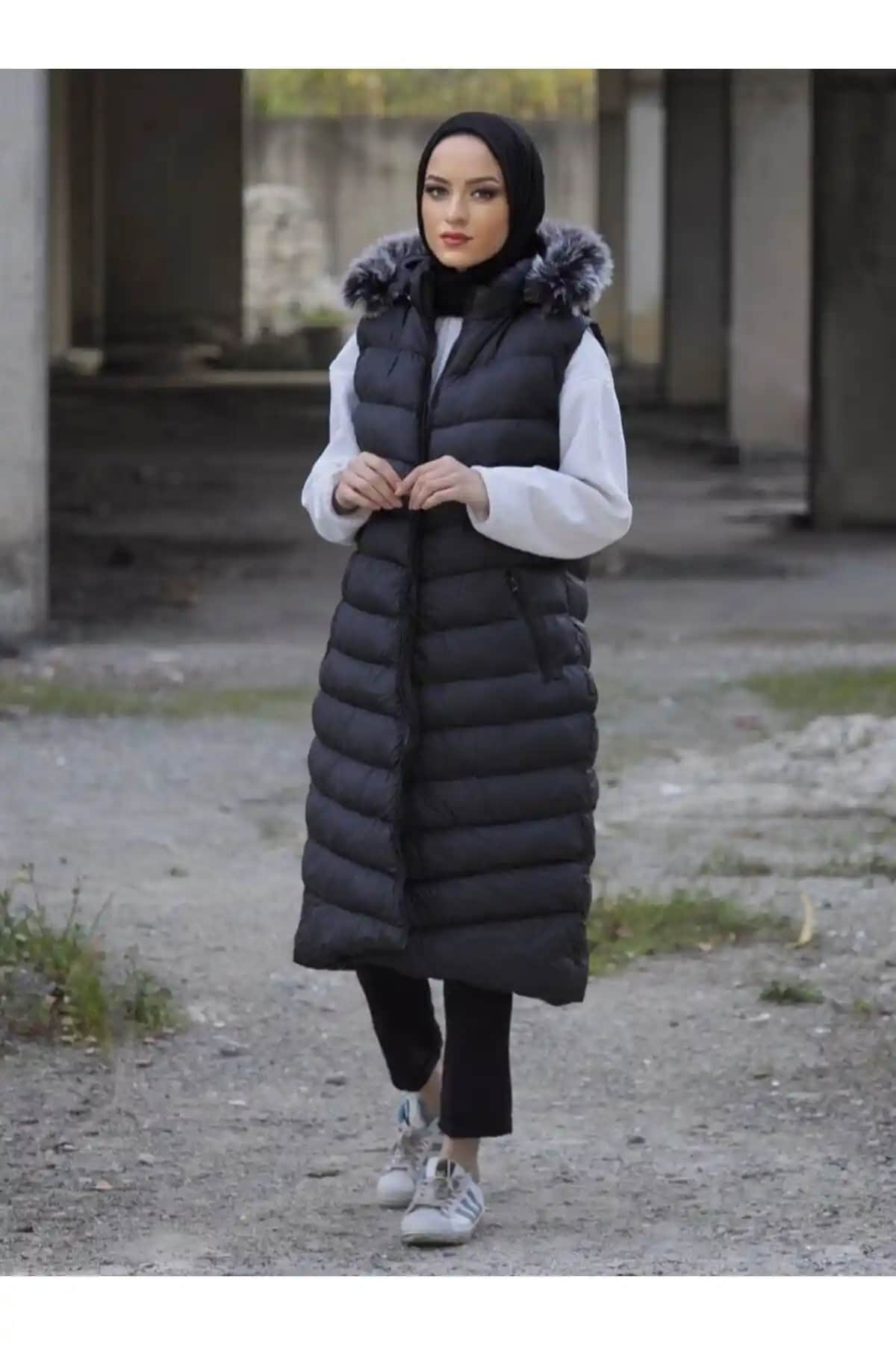 ECALAMODE Büyük Beden Şişme Yelek Kapüşonlu Su Geçirmez ve Modern Tasarım