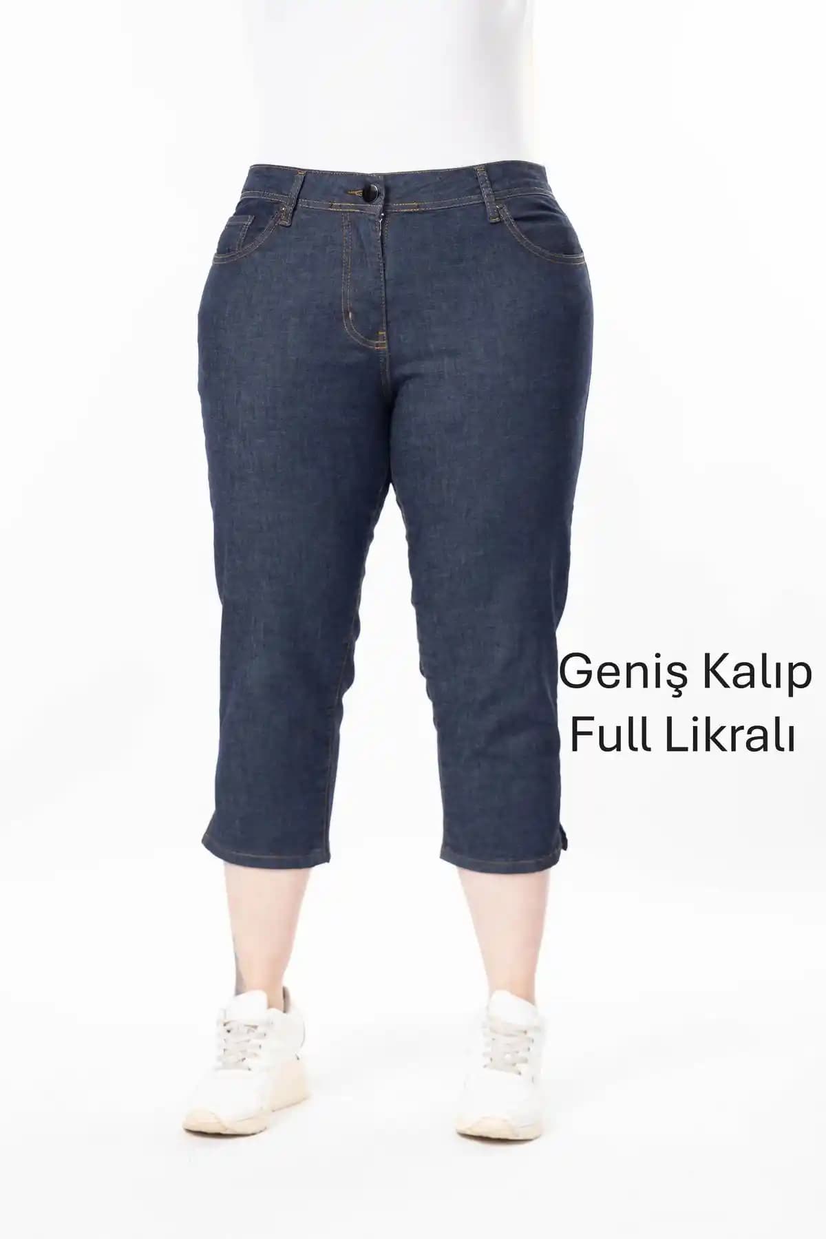 Era Lisa Büyük Beden Likralı Lacivert Kot Kapri - Rahat ve Şık Günlük Kullanım Pantolonu