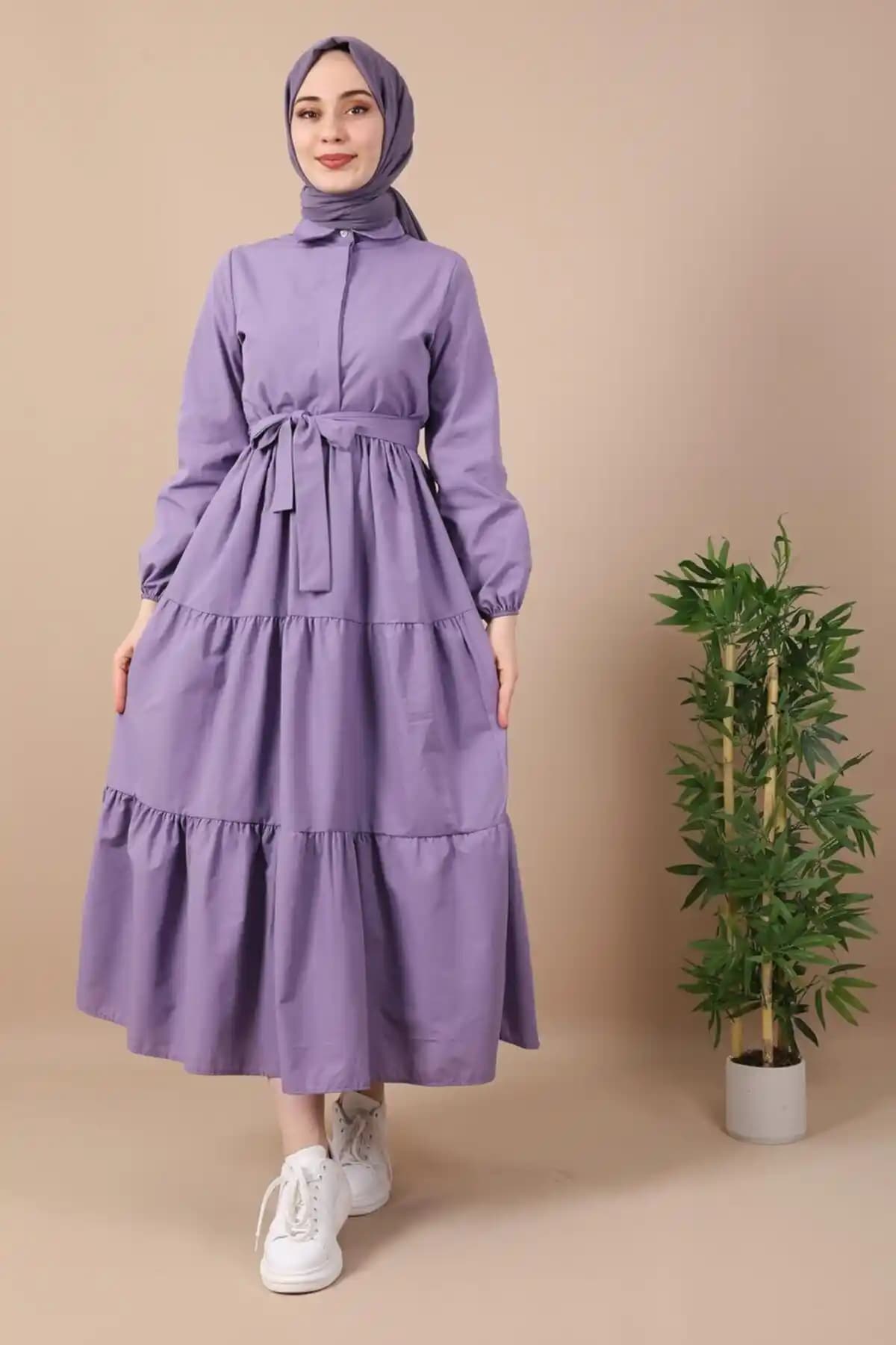 Giza Giyim Lila Düğmeli Elbise Kadın Şık ve Rahat Tasarım 75-90 Karakter