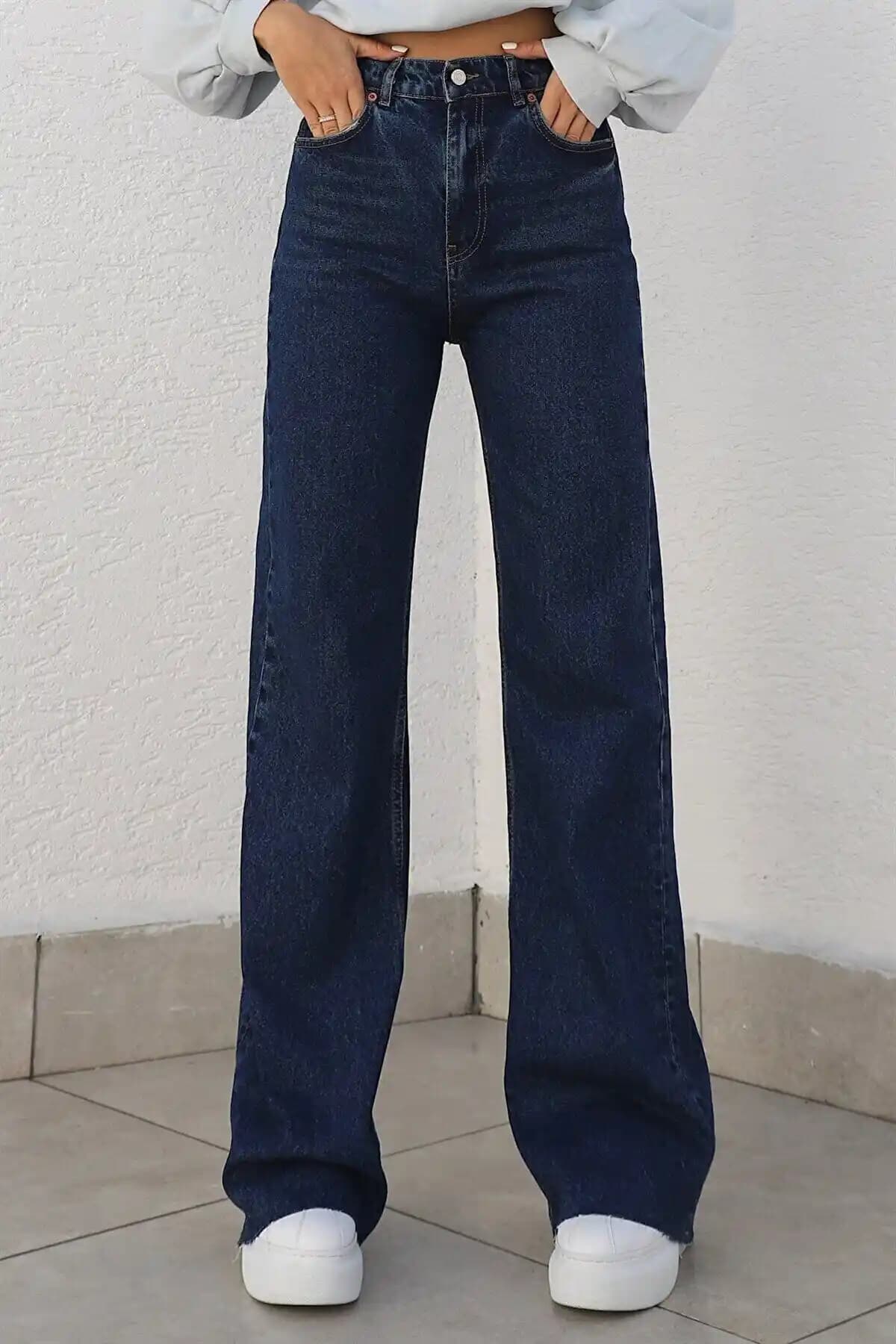 LİMABEL Cameliaa Lacivert Kadın Salaş Kot Pantolon Modern ve Rahat Tarzın Vazgeçilmezi