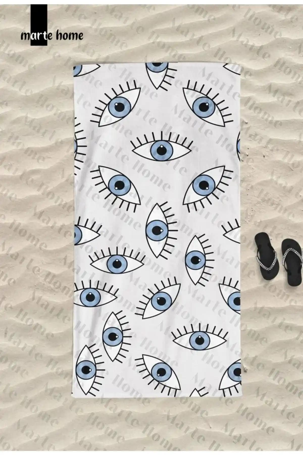 Marte Home'un Özel Tasarımlı Mavi Göz Plaj Havlusu Tatil ve Günlük Kullanım İçin Şık Bir Seçenek
