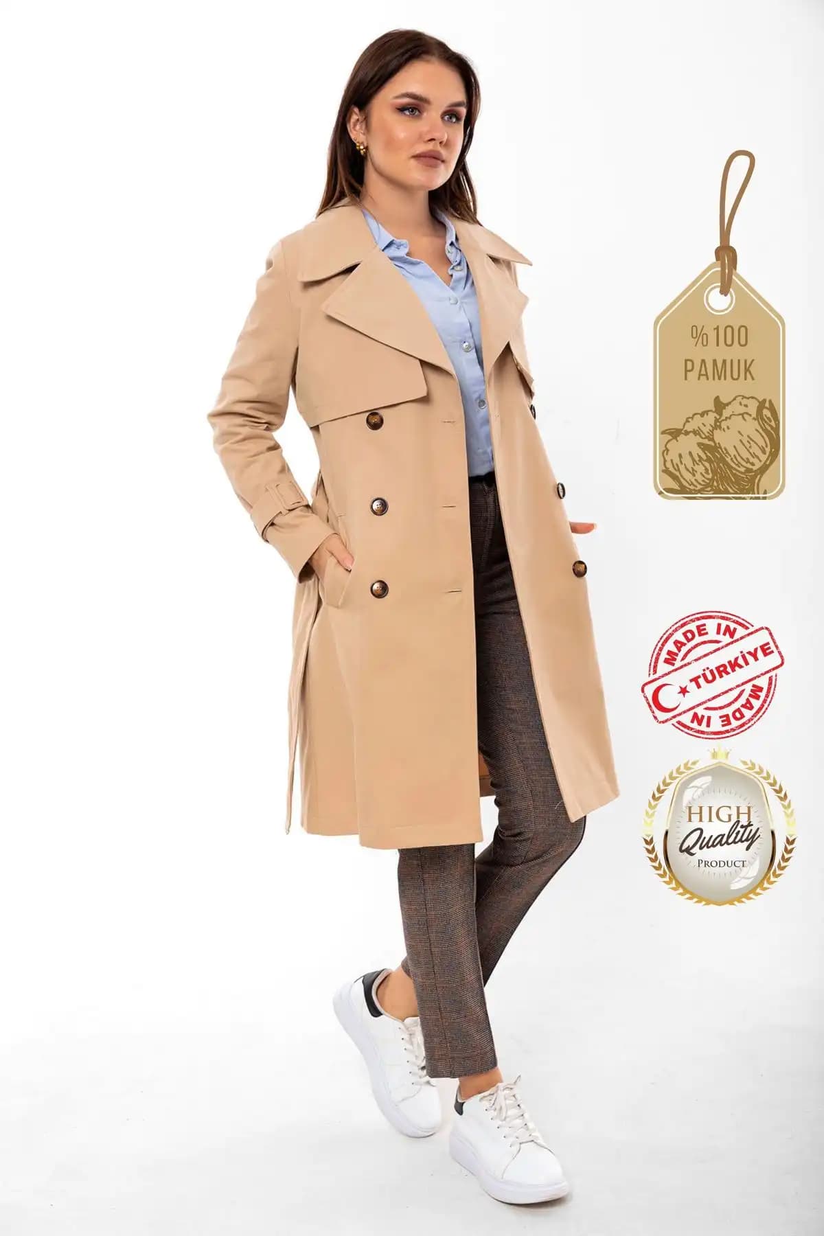 Pastelastore %100 Pamuk Gabardin Kadın Trençkotları Karşılaştırması 1