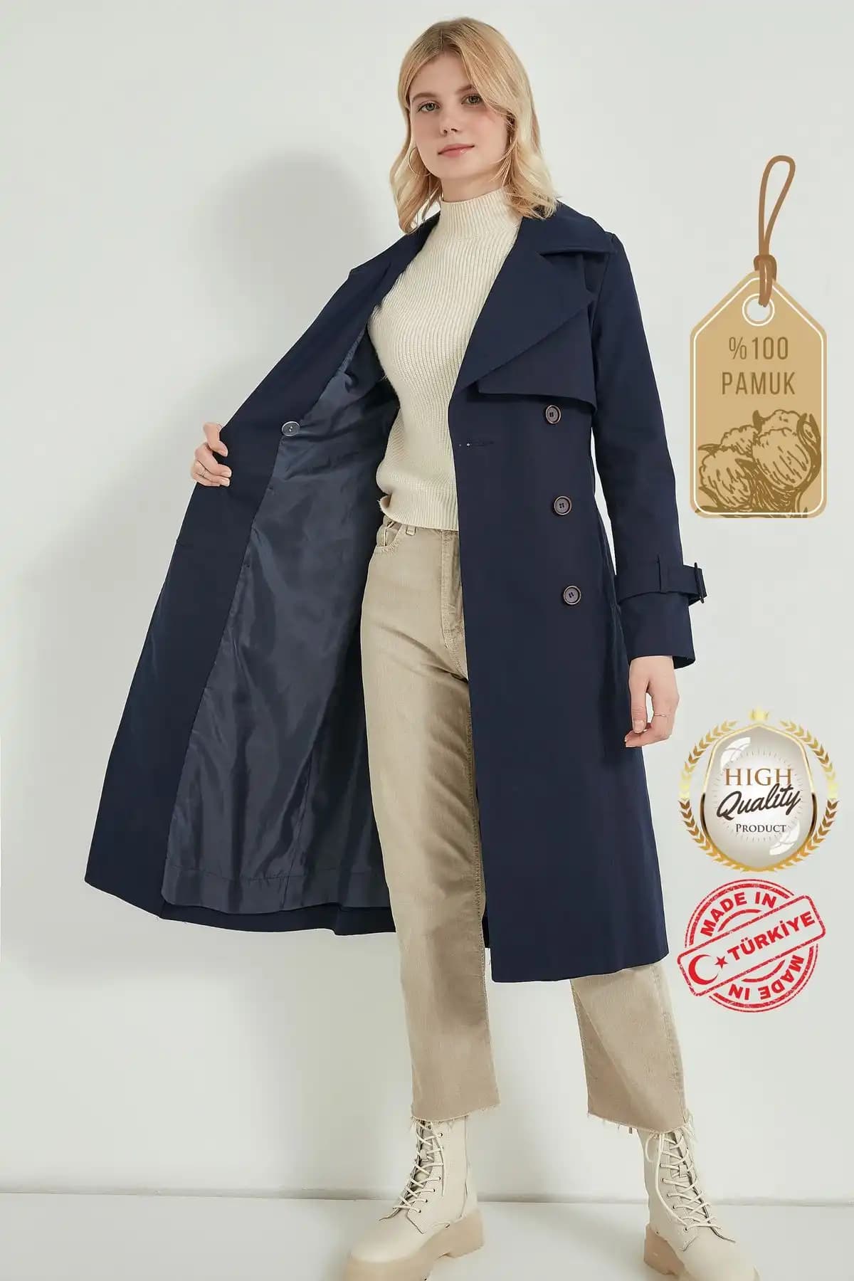 Pastelastore %100 Pamuk Gabardin Kadın Trençkotları Karşılaştırması 2