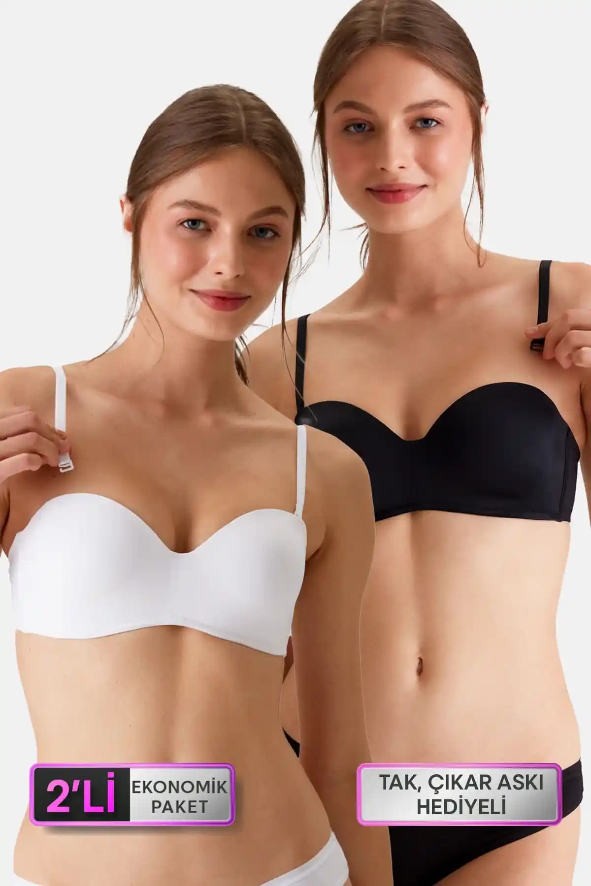 Pierre Cardin 2'li Ekonomik Siyah Beyaz Micro Straplez Sütyen Seti