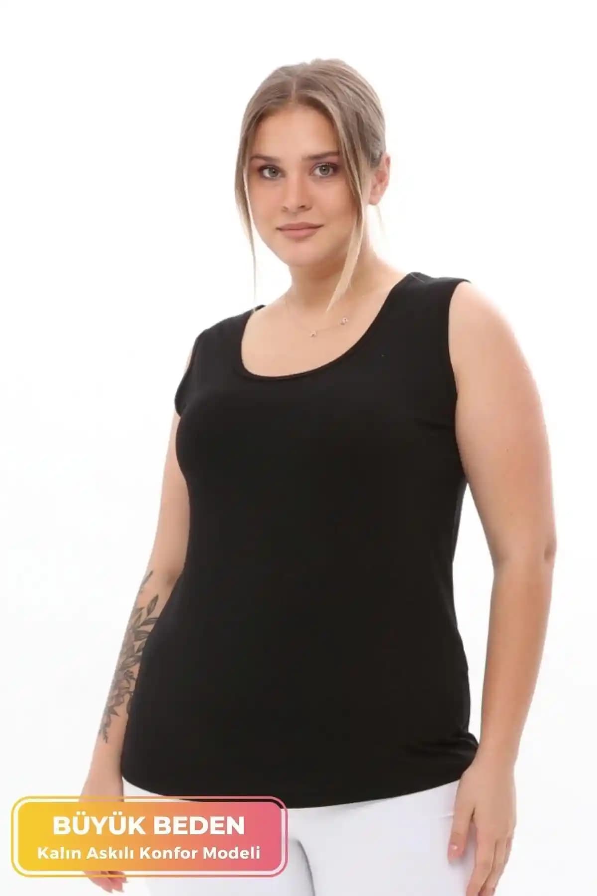 Tarzımsüper Büyük Beden Kalın Askılı Viskon Atlet Bluz Günlük ve Spor Kombinleri